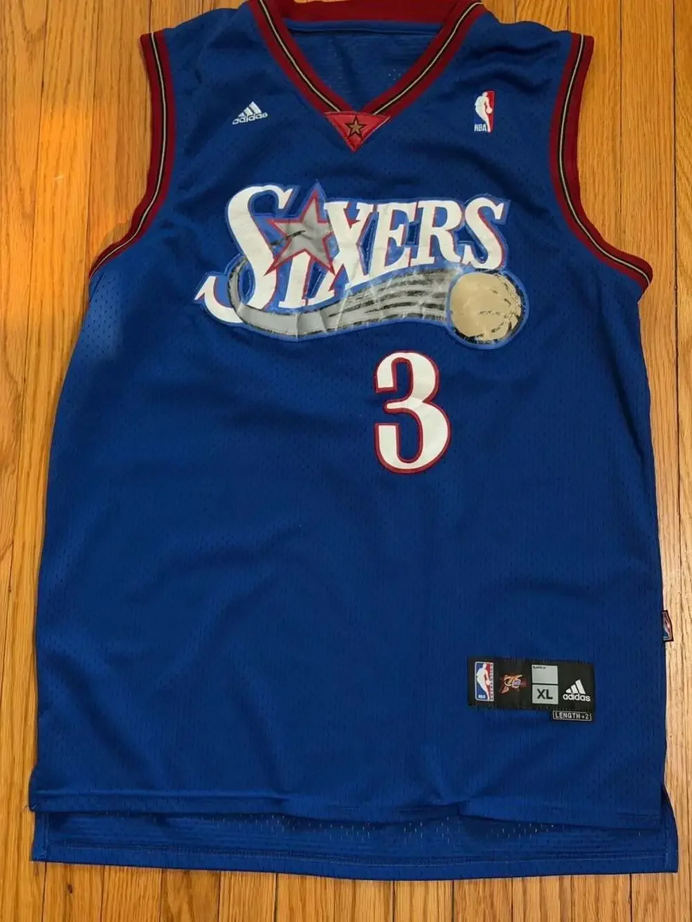 Adidas Allen Iverson #3 Philadelphia 76ers Blue Basketball Jersey Men's Size XL